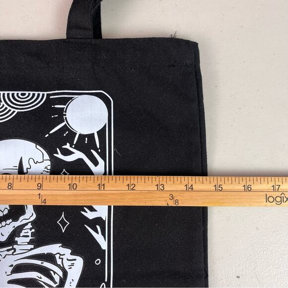 The Reader Tote Bag Book Bag Skeleton Black White Spooky Goth Halloween - Picture 4 of 5